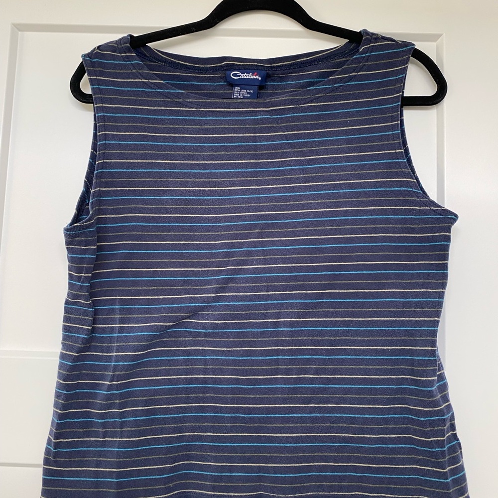 Woman’s Cotton Striped Navy Blue Tank Sleeveless